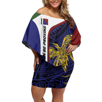 Personalised PNG Milne Bay Province Family Matching Off Shoulder Short Dress and Hawaiian Shirt Bird of Paradise Tattoo Flag Motif - Polynesian Pride