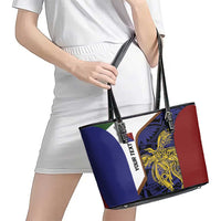 Personalised PNG Milne Bay Province Leather Tote Bag Bird of Paradise Tattoo Flag Motif - Polynesian Pride