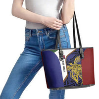 Personalised PNG Milne Bay Province Leather Tote Bag Bird of Paradise Tattoo Flag Motif - Polynesian Pride