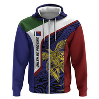 Personalised PNG Milne Bay Province Zip Hoodie Bird of Paradise Tattoo Flag Motif - Polynesian Pride