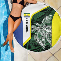 Personalised PNG Morobe Province Beach Blanket Bird of Paradise Tattoo Flag Motif - Polynesian Pride