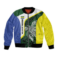 Personalised PNG Morobe Province Bomber Jacket Bird of Paradise Tattoo Flag Motif - Polynesian Pride