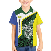 Personalised PNG Morobe Province Family Matching Off Shoulder Short Dress and Hawaiian Shirt Bird of Paradise Tattoo Flag Motif - Polynesian Pride