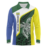 Personalised PNG Morobe Province Long Sleeve Polo Shirt Bird of Paradise Tattoo Flag Motif - Polynesian Pride