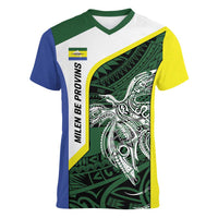 Personalised PNG Morobe Province Women V-Neck T-Shirt Bird of Paradise Tattoo Flag Motif - Polynesian Pride