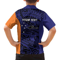 Personalised PNG New Ireland Family Matching Off The Shoulder Long Sleeve Dress and Hawaiian Shirt Bird of Paradise Tattoo Flag Motif - Polynesian Pride