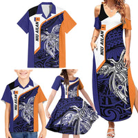 Personalised PNG New Ireland Family Matching Summer Maxi Dress and Hawaiian Shirt Bird of Paradise Tattoo Flag Motif - Polynesian Pride
