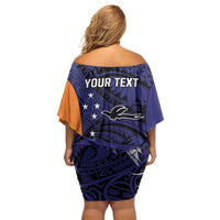 Personalised PNG New Ireland Off Shoulder Short Dress Bird of Paradise Tattoo Flag Motif LT9 - Polynesian Pride