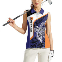 Personalised PNG New Ireland Women Sleeveless Polo Shirt Bird of Paradise Tattoo Flag Motif - Polynesian Pride