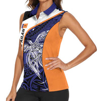 Personalised PNG New Ireland Women Sleeveless Polo Shirt Bird of Paradise Tattoo Flag Motif - Polynesian Pride