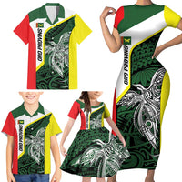 Personalised PNG Oro Province Family Matching Short Sleeve Bodycon Dress and Hawaiian Shirt Bird of Paradise Tattoo Flag Motif - Polynesian Pride