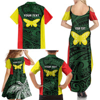 Personalised PNG Oro Province Family Matching Summer Maxi Dress and Hawaiian Shirt Bird of Paradise Tattoo Flag Motif - Polynesian Pride