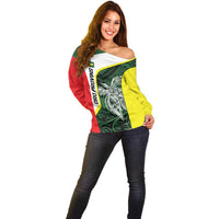 Personalised PNG Oro Province Off Shoulder Sweater Bird of Paradise Tattoo Flag Motif - Polynesian Pride