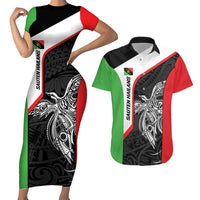Personalised PNG Southern Highlands Province Couples Matching Short Sleeve Bodycon Dress and Hawaiian Shirt Bird of Paradise Tattoo Flag Motif - Polynesian Pride