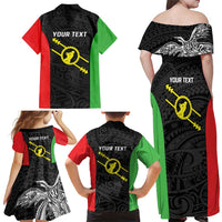 Personalised PNG Southern Highlands Province Family Matching Off Shoulder Maxi Dress and Hawaiian Shirt Bird of Paradise Tattoo Flag Motif - Polynesian Pride
