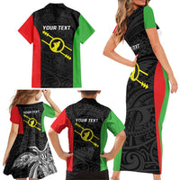 Personalised PNG Southern Highlands Province Family Matching Short Sleeve Bodycon Dress and Hawaiian Shirt Bird of Paradise Tattoo Flag Motif - Polynesian Pride
