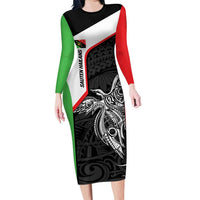Personalised PNG Southern Highlands Province Long Sleeve Bodycon Dress Bird of Paradise Tattoo Flag Motif LT9 Long Dress Red - Polynesian Pride