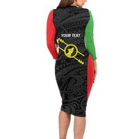 Personalised PNG Southern Highlands Province Long Sleeve Bodycon Dress Bird of Paradise Tattoo Flag Motif LT9 - Polynesian Pride