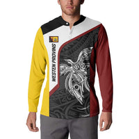 Personalised PNG Western Province Button Sweatshirt Bird of Paradise Tattoo Flag Motif - Polynesian Pride