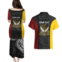Personalised PNG Western Province Couples Matching Puletasi and Hawaiian Shirt Bird of Paradise Tattoo Flag Motif - Polynesian Pride