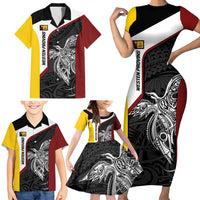Personalised PNG Western Province Family Matching Short Sleeve Bodycon Dress and Hawaiian Shirt Bird of Paradise Tattoo Flag Motif - Polynesian Pride