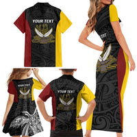 Personalised PNG Western Province Family Matching Short Sleeve Bodycon Dress and Hawaiian Shirt Bird of Paradise Tattoo Flag Motif - Polynesian Pride