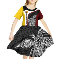 Personalised PNG Western Province Kid Short Sleeve Dress Bird of Paradise Tattoo Flag Motif - Polynesian Pride
