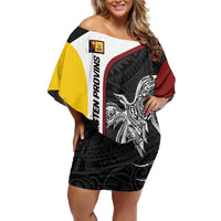 Personalised PNG Western Province Off Shoulder Short Dress Bird of Paradise Tattoo Flag Motif LT9 Women Red - Polynesian Pride