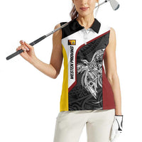 Personalised PNG Western Province Women Sleeveless Polo Shirt Bird of Paradise Tattoo Flag Motif - Polynesian Pride