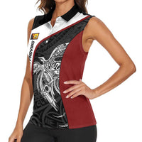 Personalised PNG Western Province Women Sleeveless Polo Shirt Bird of Paradise Tattoo Flag Motif - Polynesian Pride