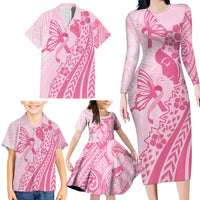 Pacific Girl and Butterfly Cancer Ribbon Personalised Family Matching Long Sleeve Bodycon Dress and Hawaiian Shirt