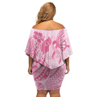 Pacific Girl and Butterfly Cancer Ribbon Personalised Family Matching Off Shoulder Short Dress and Hawaiian Shirt LT9 - Polynesian Pride