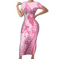 Pacific Girl and Butterfly Cancer Ribbon Personalised Family Matching Short Sleeve Bodycon Dress and Hawaiian Shirt LT9 Mom's Dress Pink - Polynesian Pride