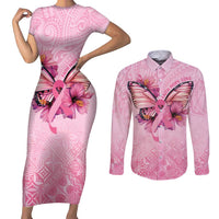 Faith Hope Love Butterfly Ribbon Personalised Couples Matching Short Sleeve Bodycon Dress and Long Sleeve Button Shirt LT9 Pink - Polynesian Pride