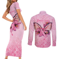 Faith Hope Love Butterfly Ribbon Personalised Couples Matching Short Sleeve Bodycon Dress and Long Sleeve Button Shirt LT9 - Polynesian Pride