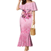 Faith Hope Love Butterfly Ribbon Personalised Family Matching Mermaid Dress and Hawaiian Shirt LT9 Mom's Dress Pink - Polynesian Pride