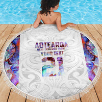 Custom New Zealand Aotearoa Beach Blanket Pink Maori Paua Shell Indigenous - Polynesian Pride