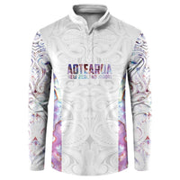 Custom New Zealand Aotearoa Button Sweatshirt Pink Maori Paua Shell Indigenous - Polynesian Pride