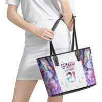 Custom New Zealand Aotearoa Leather Tote Bag Pink Maori Paua Shell Indigenous - Polynesian Pride