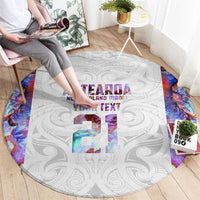 Custom New Zealand Aotearoa Round Carpet Pink Maori Paua Shell Indigenous - Polynesian Pride