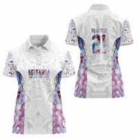 Custom New Zealand Aotearoa Women Polo Shirt Pink Maori Paua Shell Indigenous - Polynesian Pride