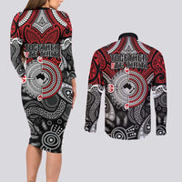 Aotearoa and Australia Couples Matching Long Sleeve Bodycon Dress and Long Sleeve Button Shirt New Zealand Honour The Treaty Ake!Ake!Ake!