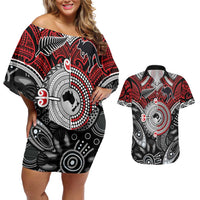 Aotearoa and Australia Couples Matching Off Shoulder Short Dress and Hawaiian Shirt New Zealand Honour The Treaty Ake!Ake!Ake!