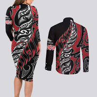 Koru Fern New Zealand Couples Matching Long Sleeve Bodycon Dress and Long Sleeve Button Shirt Maori Tribal Pattern