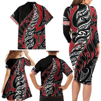 Koru Fern New Zealand Family Matching Long Sleeve Bodycon Dress and Hawaiian Shirt Maori Tribal Pattern LT9 - Polynesian Pride