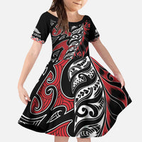 Koru Fern New Zealand Family Matching Off Shoulder Maxi Dress and Hawaiian Shirt Maori Tribal Pattern LT9 Daughter's Dress Red - Polynesian Pride