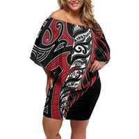 Koru Fern New Zealand Family Matching Off Shoulder Short Dress and Hawaiian Shirt Maori Tribal Pattern LT9 Mom's Dress Red - Polynesian Pride