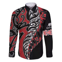 Koru Fern New Zealand Family Matching Tank Maxi Dress and Hawaiian Shirt Maori Tribal Pattern LT9 Dad's Shirt - Long Sleeve Red - Polynesian Pride