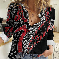 Koru Fern New Zealand Women Casual Shirt Maori Tribal Pattern LT9 Female Red - Polynesian Pride