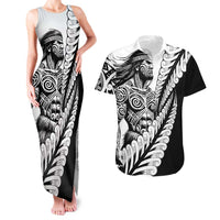 Koru Fern New Zealand Maori Tribal Warrior Couples Matching Tank Maxi Dress and Hawaiian Shirt LT9 Black - Polynesian Pride
